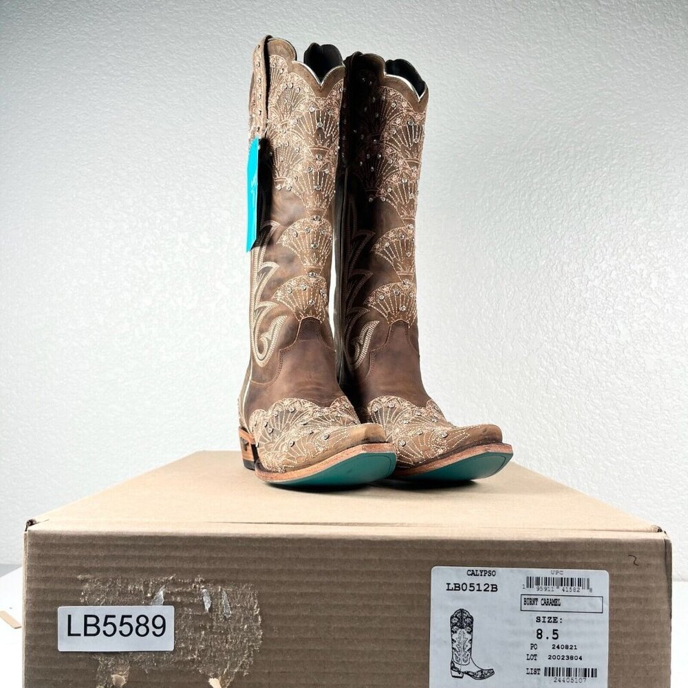 NEW Lane CALYPSO Womens Cowboy Boots 8.5 Brown Western Cowgirl Mid Calf Tall - Picture 10 of 11